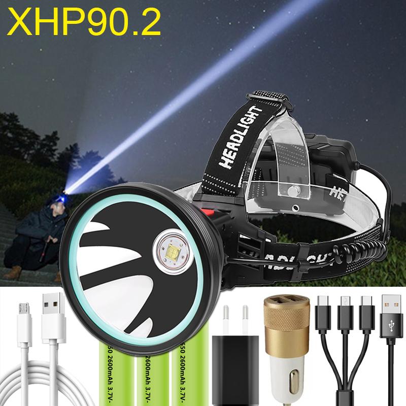 

XHP90.2 LED Headlamp Powerful 8000LM Head Light Lamp Torch Lantern 32W Power Bank Fishing Light Use 3x18650 Rechageable Battery