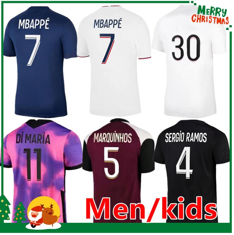 

22 23 MBAPPE soccer jersey SERGIO RAMOS DI MARIA DRAXLER MESSIS 2022 2023 football shirt MARQUINHOS VERRATTI kids kit women Men Maillots PSgS, Retro 20/21 4th