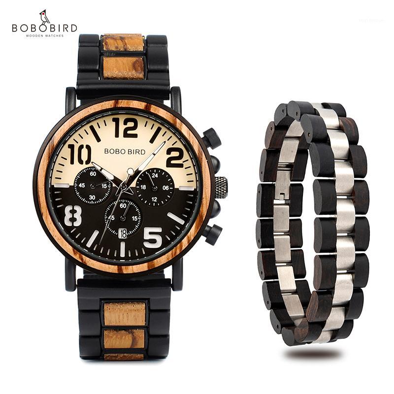 

relogio masculino BOBO BIRD Wooden Stainless Steel Watch Bracelet Men Gift Set Water Resistant Chronograph Watches Drop Shipping1, R25-1-s05-4