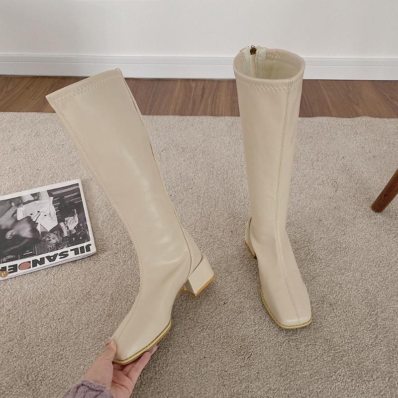 

Square Toe Thick Heel Boots Women's Shoes 2020 New Autumn and Winter Fashion But Knee High Knight Boots, Beige