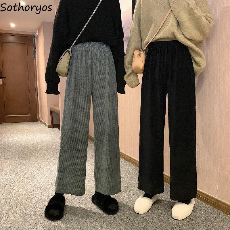 

Casual Pants Women Corduroy Thickening Leisure Loose XXL Solid Simple Autumn Winter Chic Elegant Girls All-match Streetwear Warm, Gray regular