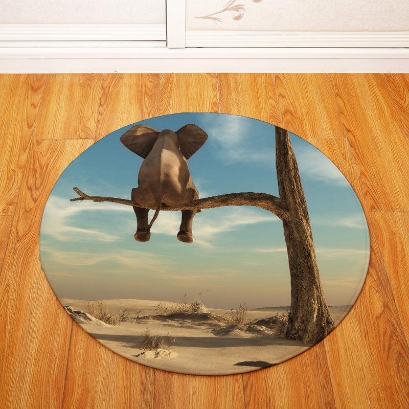 

80*80cm Round Land Pad Rug Elephant Series Printing Carpet Home Bedroom Office Chair Carpets Decoration Non-slip Doormat, 17