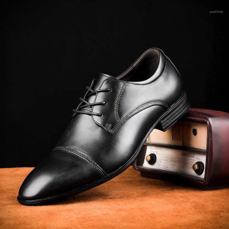 

Men Leather Shoes New Style Formal Dress Wedding Shoes British Style Business Office Lace-Up Leather oxfords big size 501, Black 1