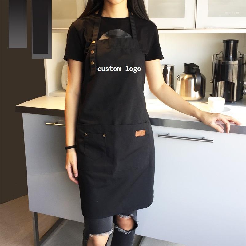 

Women Men Adjustable Canvas apron for kitchen cooking Baking aprons with pockets bib coffee shop work Uniform smocks custom1