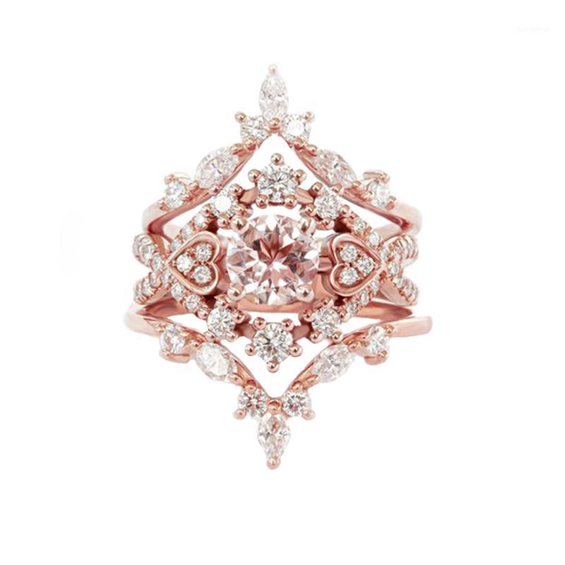 

Rose Gold Color Frosted Finger Ring for Woman Wedding Jewelry Imitation drill Stainless Steel Top Quality Never Fade Size 6-101