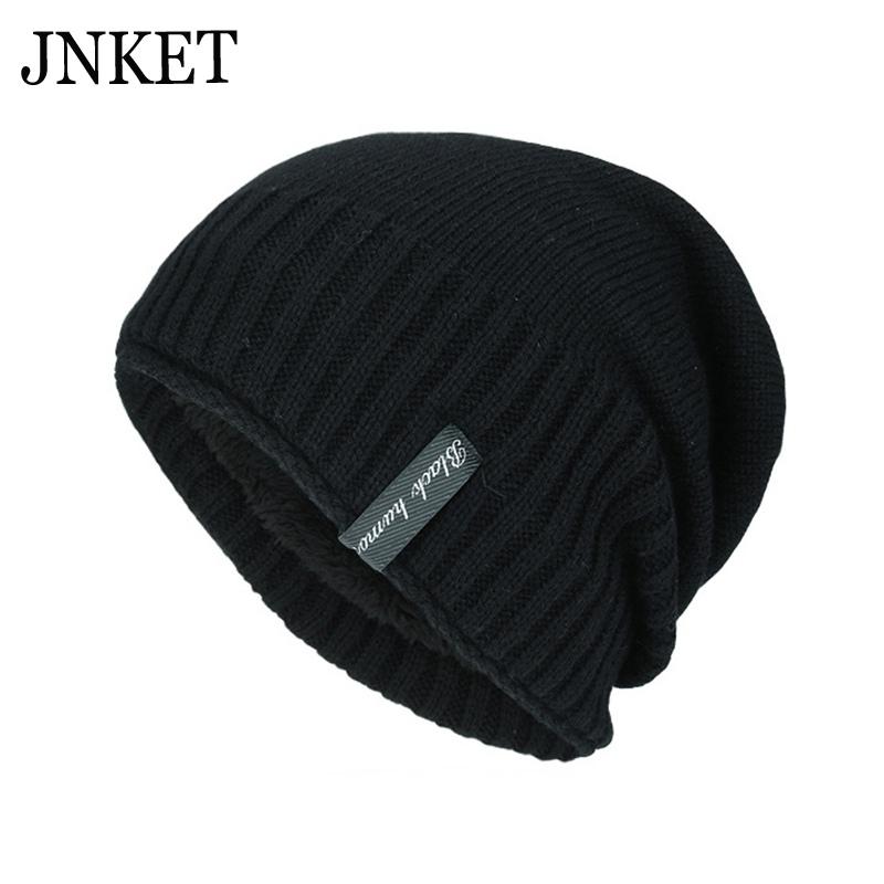 

JNKET Winter Jacquard Men Women's Knitted Beanies Hat Warm Plush Lining Skullcap Diagonal Stripe Knitted Caps Brimless Hat