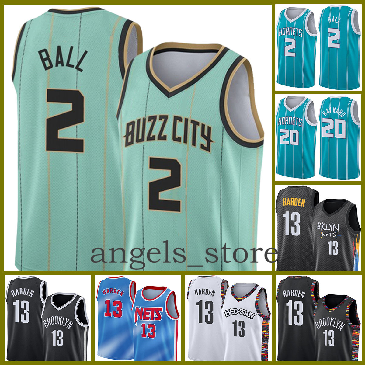 

Charlotte Hornets Mens LaMelo 2 Ball Gordon 20 Hayward 2021 New basketball Jersey Collin 2 Sexton James 13 Harden Blue, Black;red