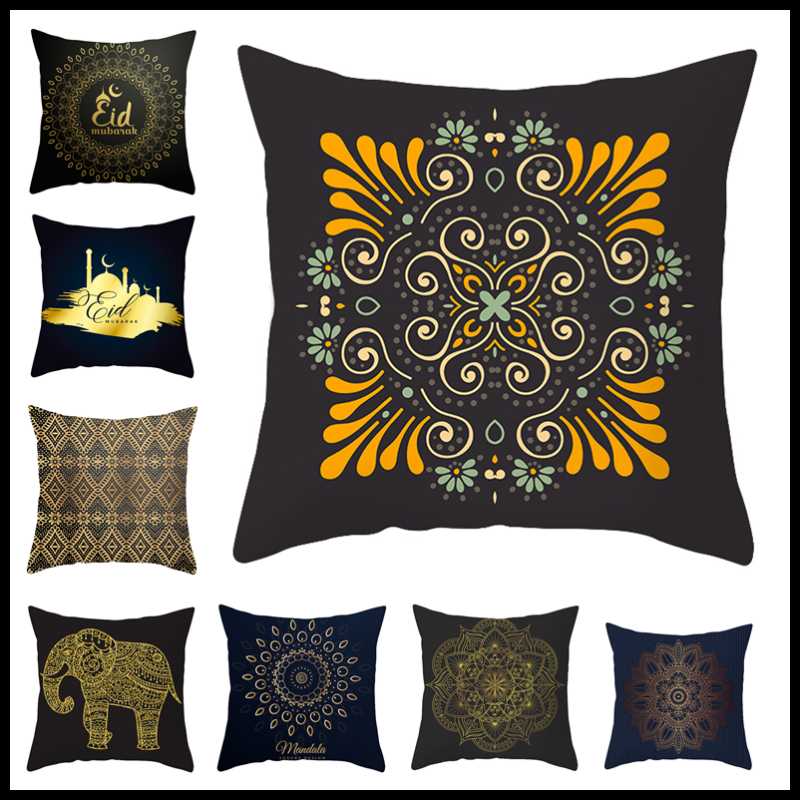 

45x45cm Black Gold Mandala Cushion Cover Home Decor Polyester Sofa Car Seat Pillowcase Folk Custom Square Throw Pillow Covers, Mdla 02