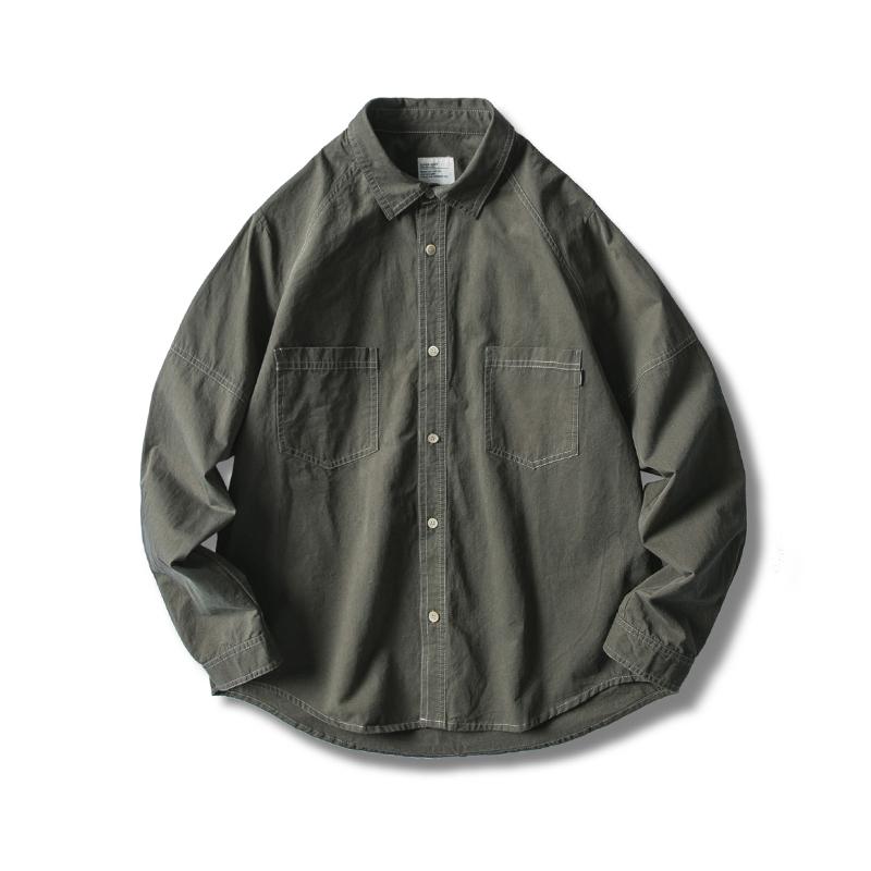 

Cargo Pocket Men Long Sleeve Shirt Solid American Retro Work Shirt Fashion Trend Loose Autumn Casual Green Men Coat 50CS, Black