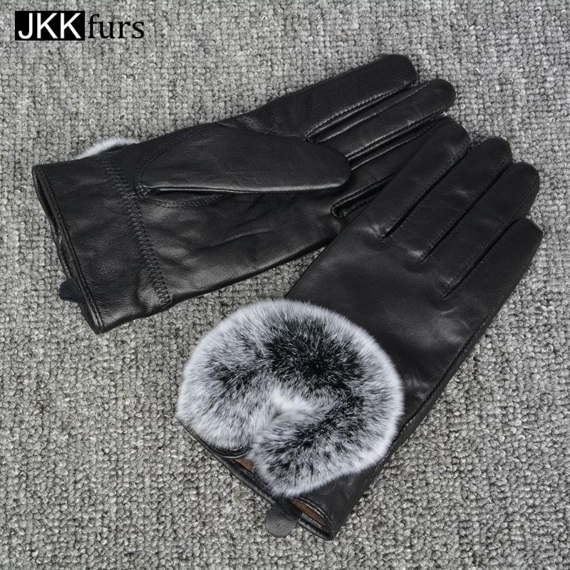 

Winter High Quality Genuine Sheepskin Leather Gloves Fur Mittens Women's Winter Fashion Style Female S2051