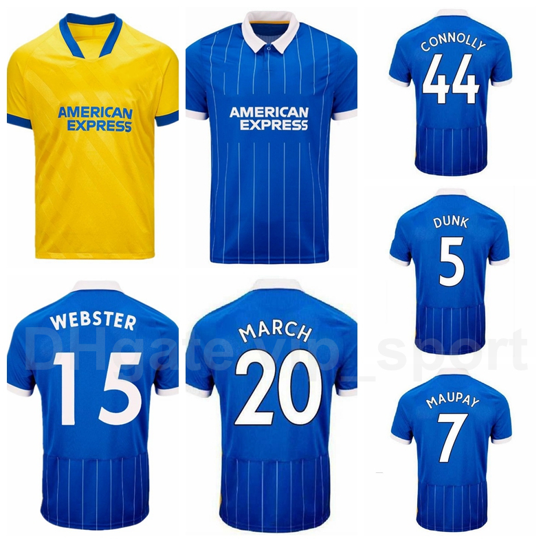 

20 21 Soccer Hove Albion 7 Neal Maupay Jersey 11 Leandro Trossard 13 Pascal Gross 18 Aaron Mooy DUNK WEBSTER Football Shirt Kits, Black;yellow