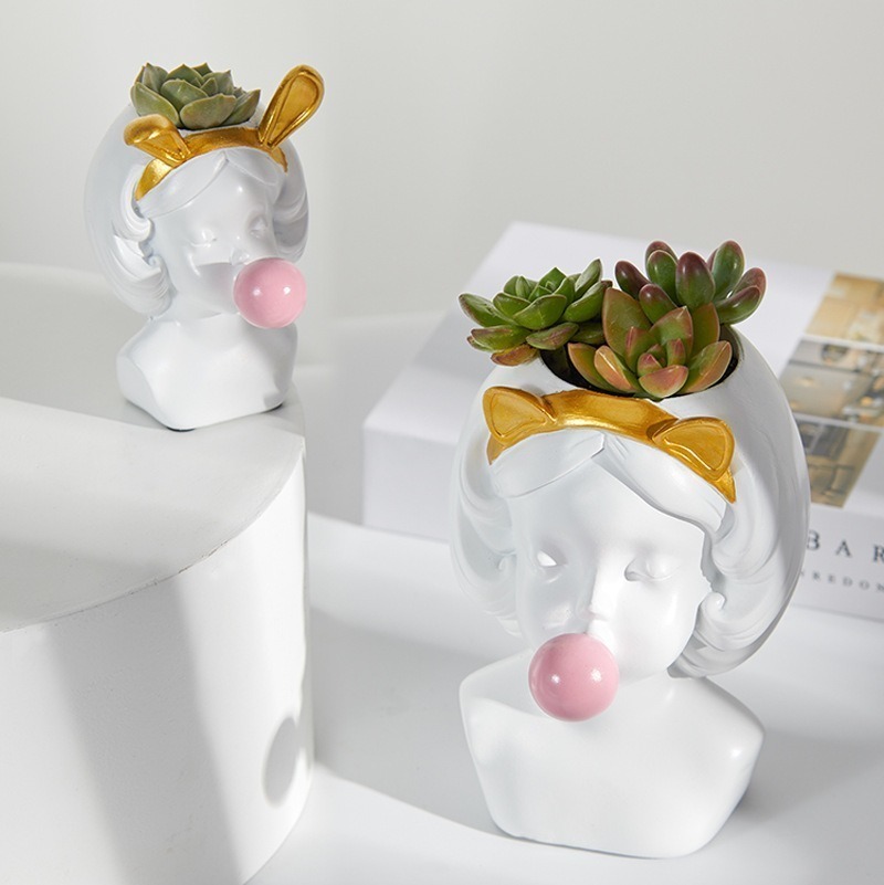 

Cute Girl Blowing Bubbles Succulent Planters Vinyl Flower Pot Nordic Vase for Home Tabletop Decor Various Styles Flowerpot C1111