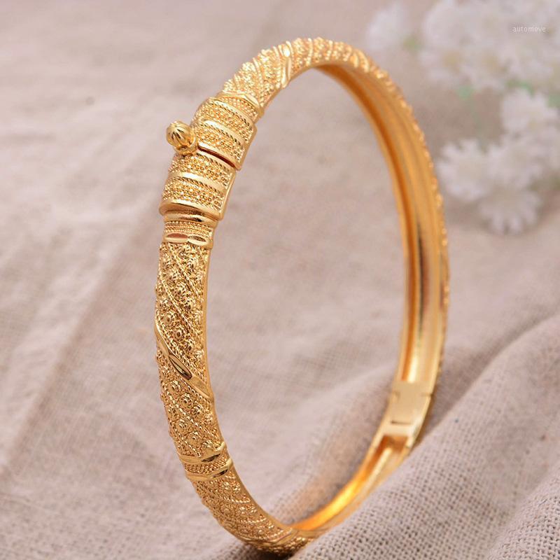 

Can open 1pcs/lot Dubai Gold Color Bangles For Women Men Gold Bracelets African European Ethiopia Girls Bride Bangles Gift1