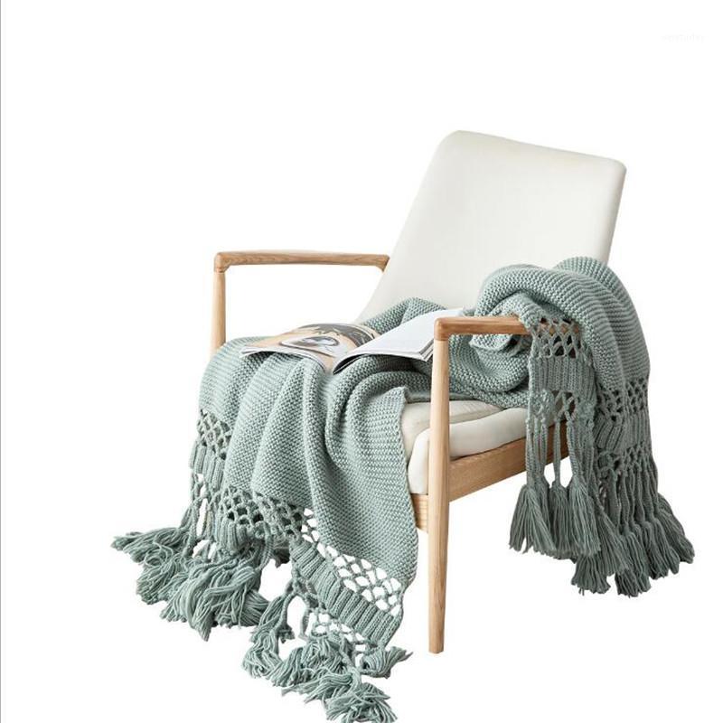 

120*180cm American Style Hand-knitted Blanket Sofa Cover Blanket Photo Props Hollow-out Tassel Air Conditioning1