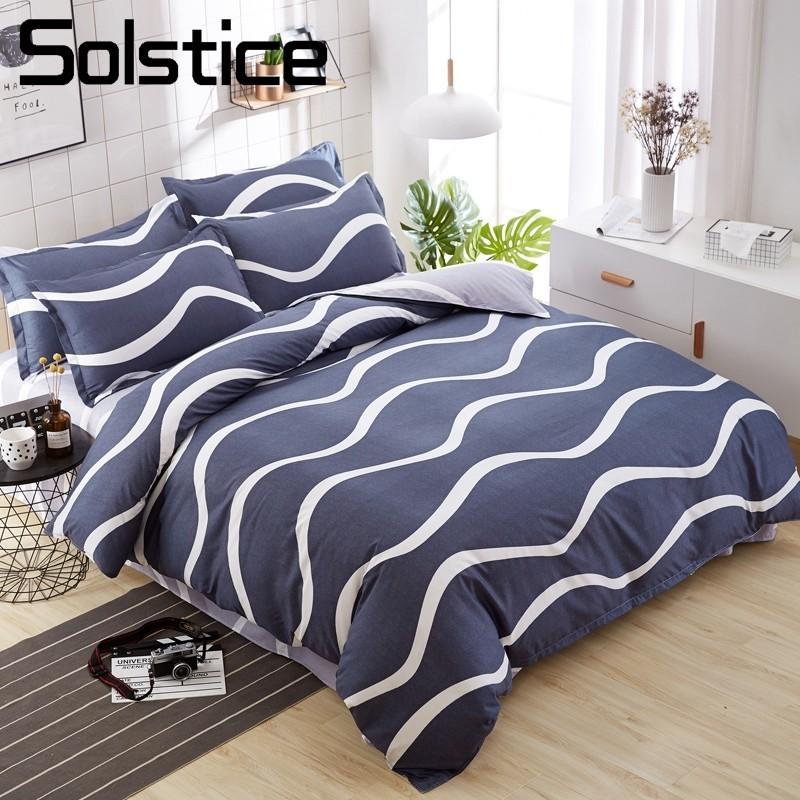 

Solstice Home Textile Wavy Lines Bedding Sets 3/4Pcs Duvet Cover Pillowcase Bed Sheet Boy Teen Kid Bed Linen Dark Blue King Twin