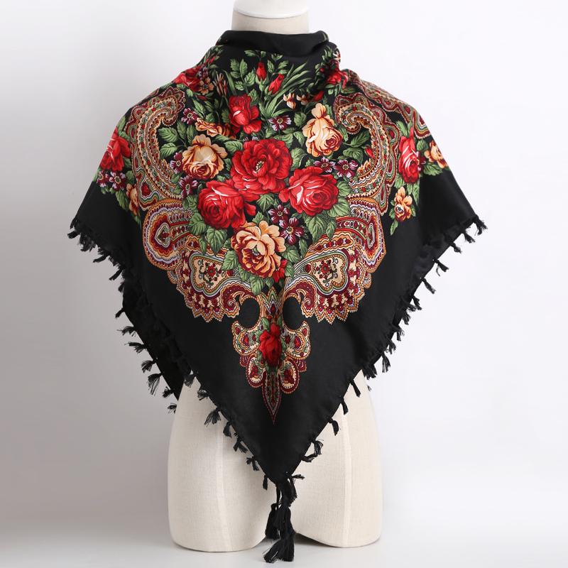 

2020 Hot Sale New Fashion Woman Scarf Square scarves short Tassel Floral printed Women Wraps Winter lady shawls Headband