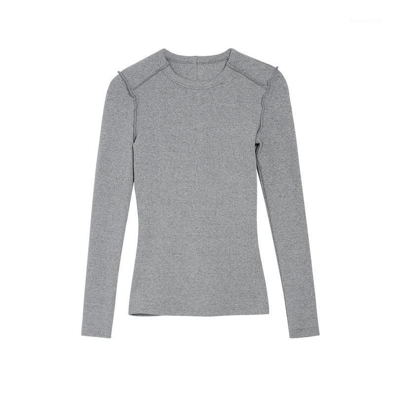 

Exposed Seaming Top Tees Women Slim Layering Long Sleeve Shirt Solid1, Black
