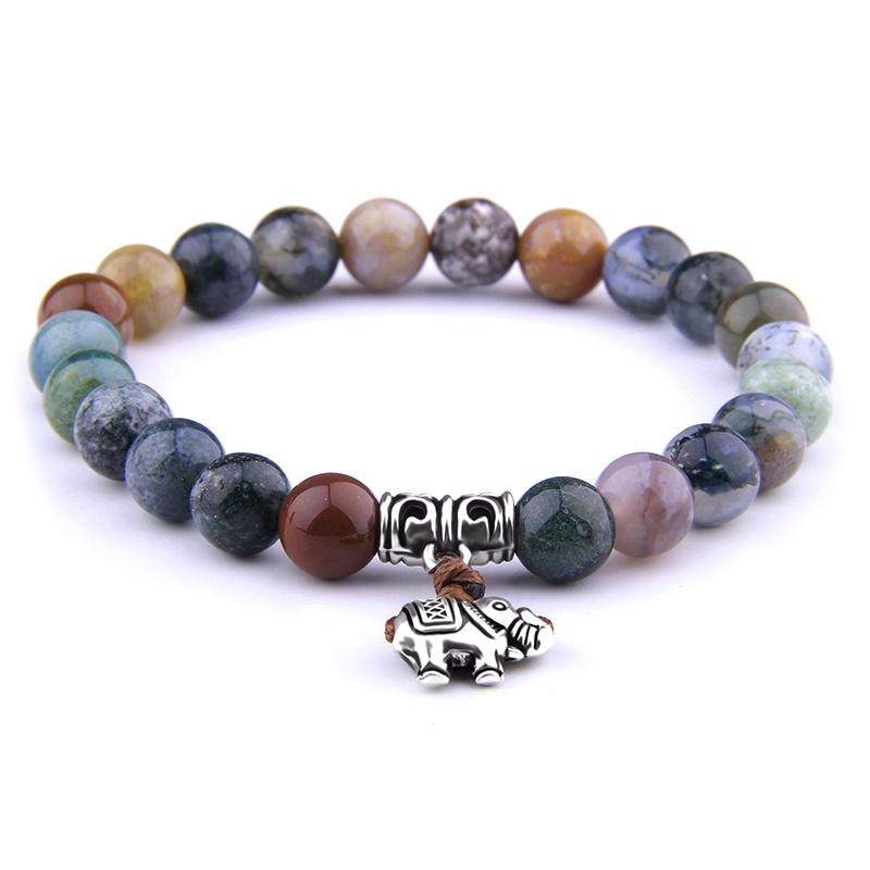 

Fashion African Agates Bracelets Men Women Mala Balancing Gems Stone Healing Stretch Lotus Charm Bracelet Women Jewelry