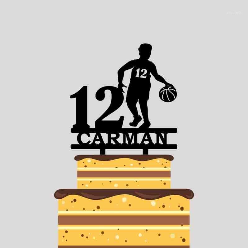 

Personalized Kids Birthday Cake Topper Custom Name Age Boy Play Basketball Cake Topper For Birthday Part Decoration YC0341