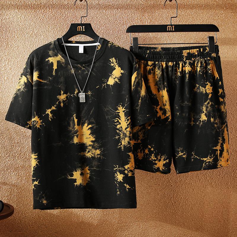 

New Summer Man Casual Sets T-shirts+Shorts 2 Pieces Sets Sweatsuits Good Quality Men Cotton Elastic Waist Short Pants Size 3XL, Gray
