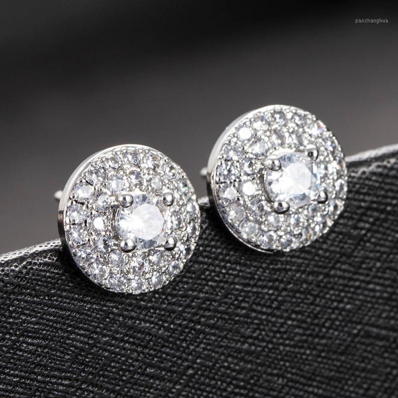 

Stud Luxury Female Crystal White Zircon Earrings Simple Silver Color Hexagon For Women Vintage Double, Golden;silver