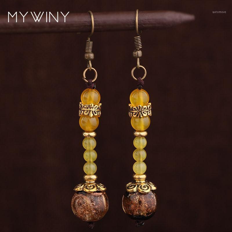 

handmade nature stones vintage Tibetan glassed glazed exotic earrings ,New Original jewelry earrings yellow,1