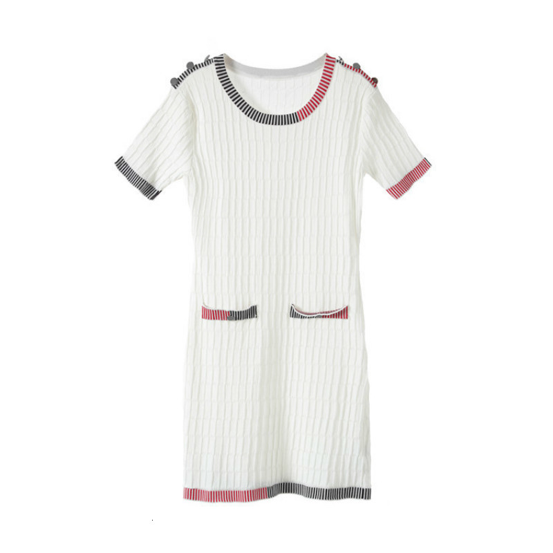 

Younger Mini Dress of Deluxe Women Macio Malha 2021 Summer Ladies High Street Dressed Little Listled Buttons Fbz6, White