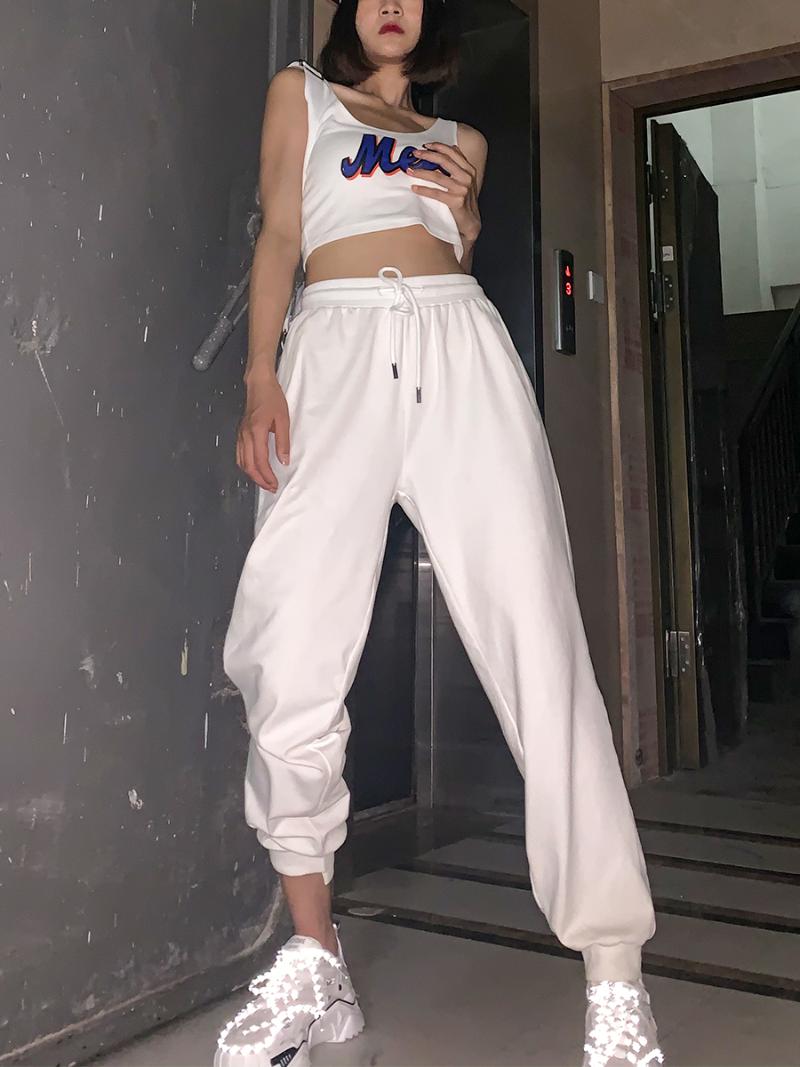 

White Sports Pants Women' Loose Sweatpants Summer Autumn Thin Casual Harem Pants Student Long Harajuku Kpop, Black
