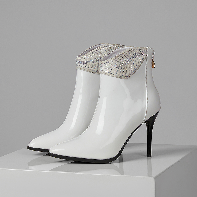 

2021 New Women Dress Party Rhinestone Genuine Leather Super High Heels Shoes Woman Newest Night Club Ankle Boots O85m, Apricot