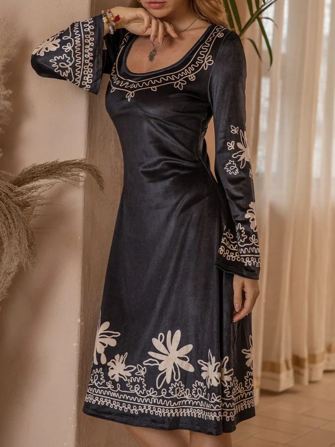 

Lady Sexy Dress Women Slim Dresses Medium Skirt with Large Round Neck and Flared Sleeves trend Printed Spring and Autumn New 2021 Hot Style, Black