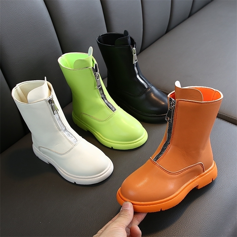 

Brand Autumn Winter Baby Girls Princess Boots Children's Boots Zipper Leather Mid-Calf Boot for Girls School Motorcycle Boots 201113, 13cm