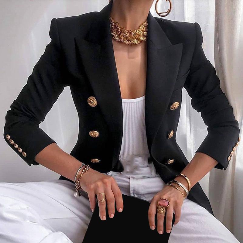 

Elegant Business Office Work Women Jackets Lady Solid Button Suit Jacket Coat Outwear Slim V Neck Autumn New Women Slim Suit, White