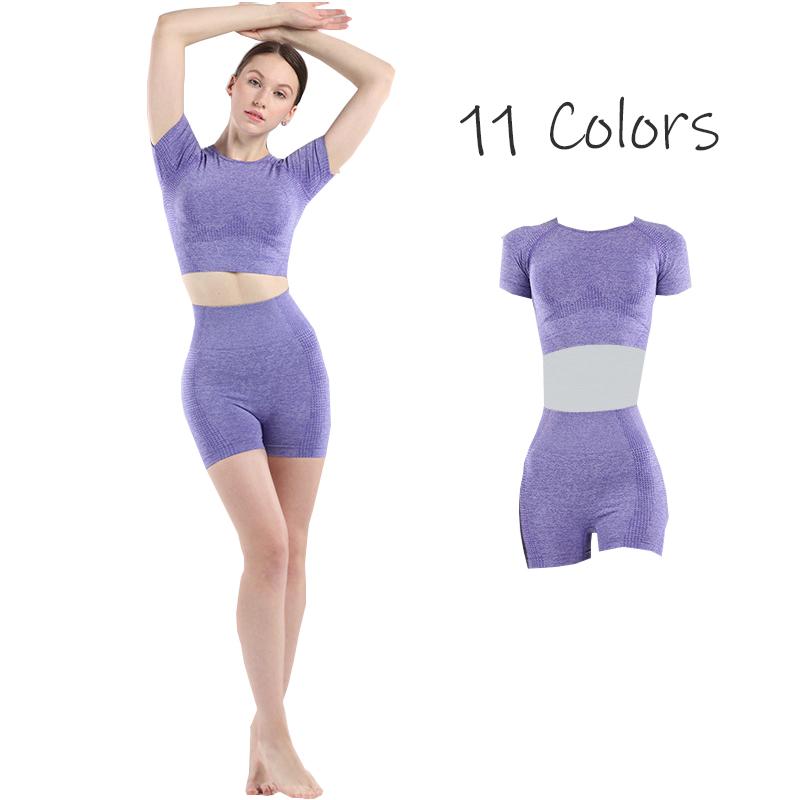 

Women Seamless Yoga Set Fitness Sports Suits Gym Clothing Short Sleeve Crop Top Shirts High Waist Running Leggings Workout Wear, Black