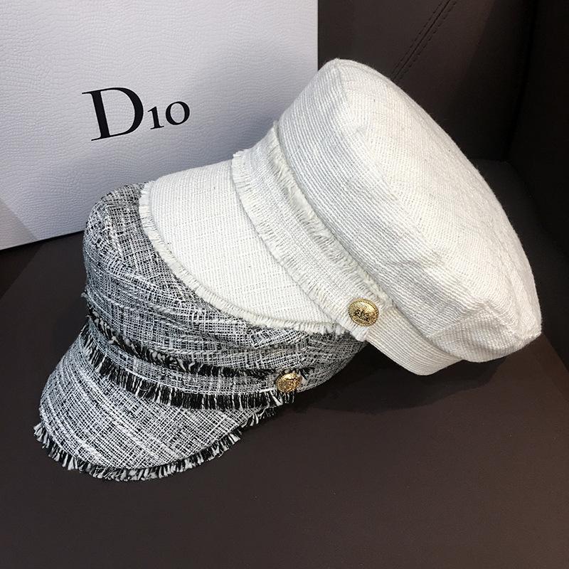 

Fashion Autumn New Style Pleated Breathable Navy Hat Outdoor Leisure Visor Cap Beret Hats for Women white hat for female