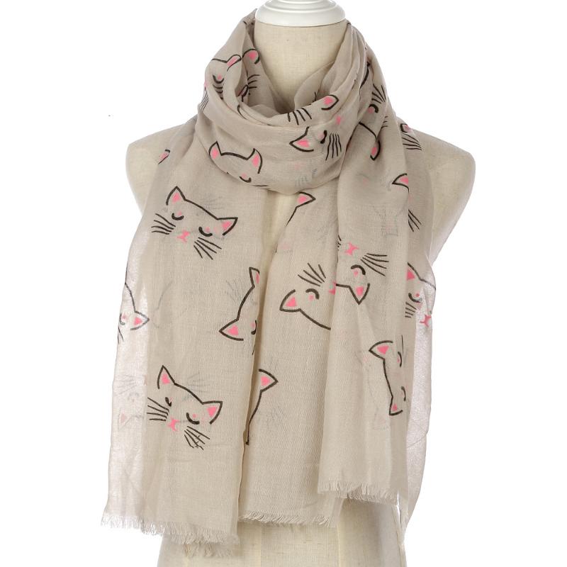 

Women Girls Cat Printed Voile Scarves Shawl Wrap Hijab Scarf Female Ladies Clothing Accessories