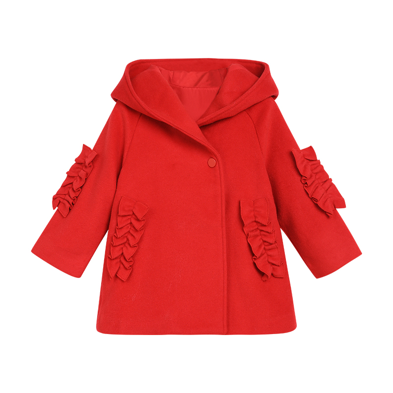 

2020 New Autumn Wood Ear Coat Mid-length Woolen Coat Sweet Foreign Style Hooded Cardigan Girl, Red