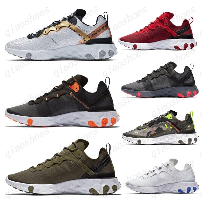 

2021 hot react element 87 55 running shoes for men women Light Bone triple black bred Hyper Pink mens trainers sports sneakers runner, Box