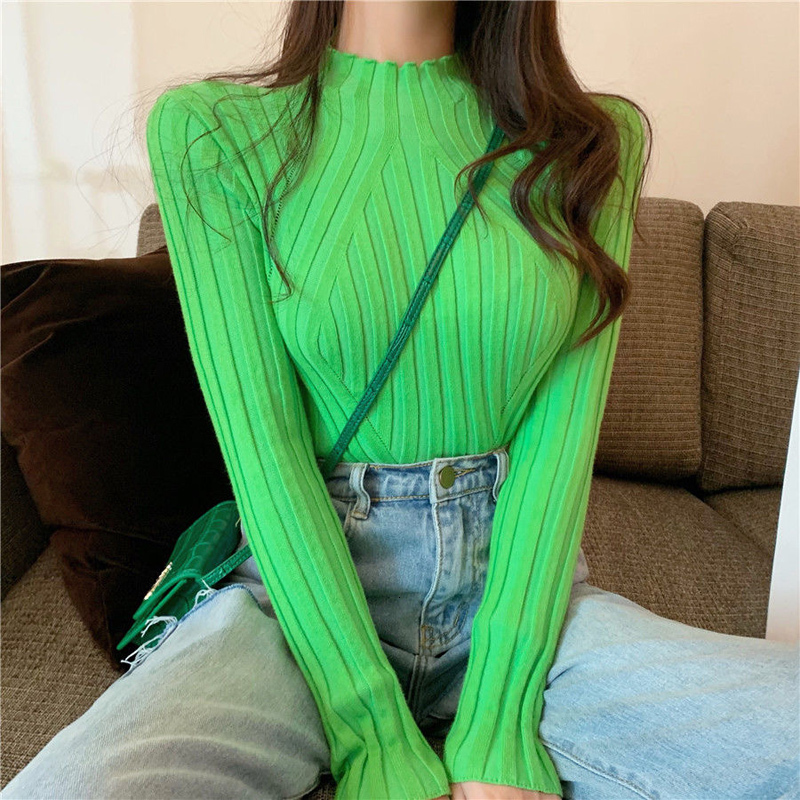 

2021 Hot Winter Fall Pullovers Jerseys New Fashion Thin Mesh Elasticity Jumper Female Long Nightgown DC1J, Orange.