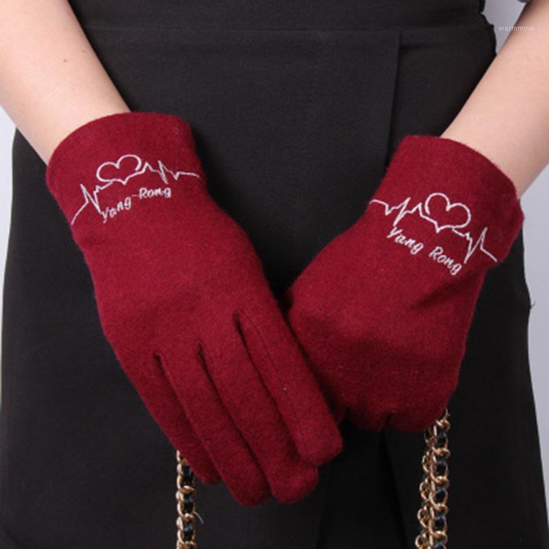 

Fashion Women Wool Velvet Warm Touch Screen Driving Glove Winter Cashmere Letter Embroidery thicken Windproof Cycling Mitten L331