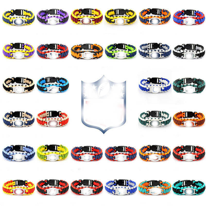 

wholesale 10pcs/lot Style 1 Woven Bracelet Outdoors Customize Football Team Parachute Cord Necklace Bangles DIY Jewelry pendant Charms, Golden;silver