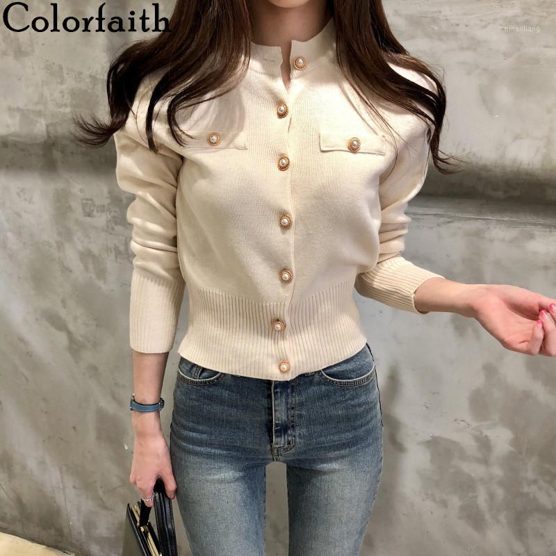 

Colorfaith Women's Sweaters Autumn Winter 2020 Cardigans Knitted Button Single Breasted Fashion Korean Style Solid Tops SW70801, Beige