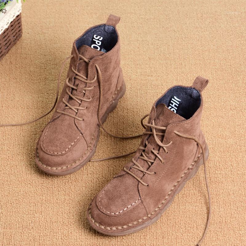 

2021 new European and American boots low cut round toe flat ankle boots casual single short tube motorcycle1, Beige
