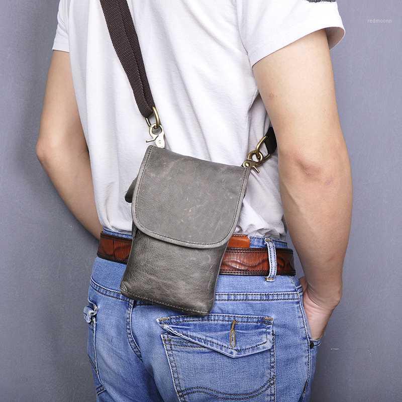 

Hot Sale Quality Leather men Casual Fashion Travel Messenger Bag Designer Fanny Waist Belt Pack Bag Cigarette Case 611-10-g1, Grey