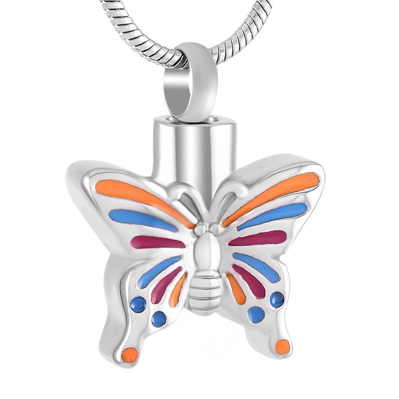 

IJD9239 Stainless Steel Tricolor Butterfly Cremation Necklace for Ashes Urn Pendant Memorial Keepsake Jewelry