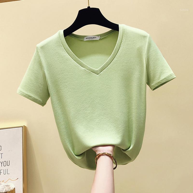 

Korea Sexy V Neck White T shirt Women Clothes Summer Short Sleeve Casual TShirt Female Tops Cotton Tee Shirt Femme 2020 Green1, Black