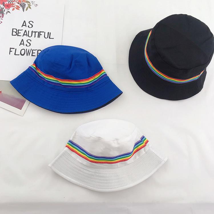 

Spring and Summer Ins Hipster Korean-Style Rainbow Fisherman Hat Girl's Cute Color Bucket Hat Korean-Style All-match Sunbonnet