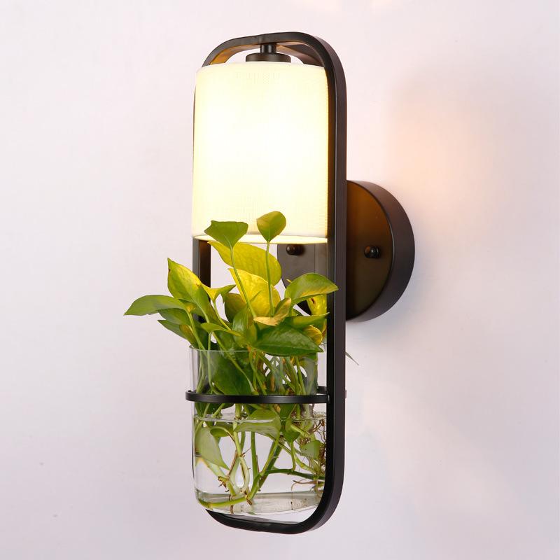 

American simple creative potted plant glass wall lamp bedside living room dining hall TV wall decoration lamp