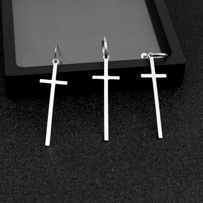 

Stud Fashion Men Women Metal Stainless Steel Cross Ear Studs Earrings Party Punk Earring Long Jewelry Kpop Korea