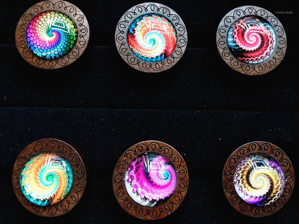 

36pcs Wood Cabochons With Mandala Colorful Cyclone Whirlp Pos Glass Ethnic Rehabilitation Style Finger Rings Band, Silver