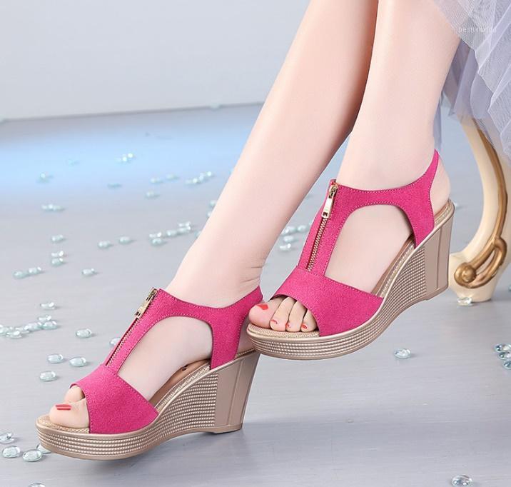 

SLYXSH New Fashion Classic Women Sandals Wedge Sandals Platform Zip Summer Women Shoes Black Peep Toe Ladies Shoes1, Beige